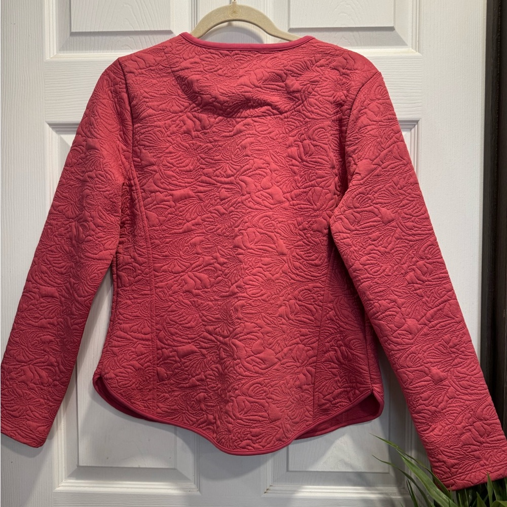 Isaac Mizrahi Live Quilt Jacket Coral  Zip Floral Cottagecore Sz Small - Picture 2 of 8